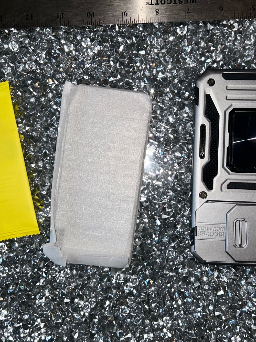 iPhone 15 pro 
 Wallet Rugged Silver Tech Device Case with Black Accents